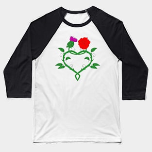 Celtic knotwork stems with red rose, thistle and heart Baseball T-Shirt